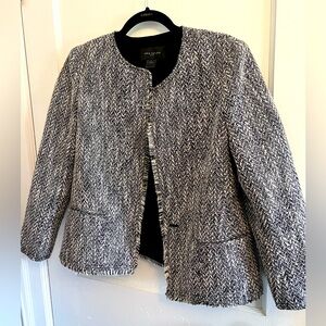 Ann Taylor Factory Black/Gray Tweed Suit Jacket Sz M Old Money